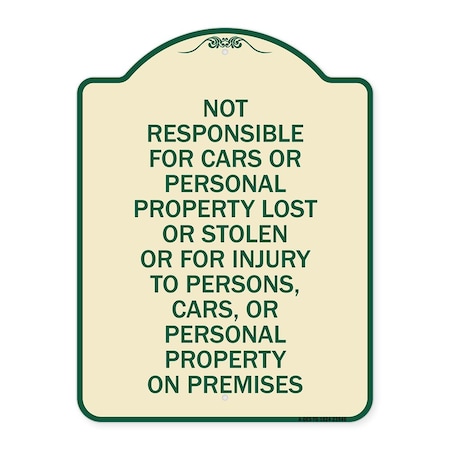 Signmission Not Responsible for Cars or Personal Property Lost or Stolen or for Injury to Persons, TG-1824-23546 A-DES-TG-1824-23546
